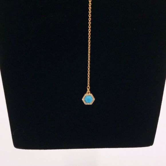 Rebecca Minkoff Open Sphere Gold Y Necklace Lariat Turquoise Pendant Crystal - Picture 5 of 10